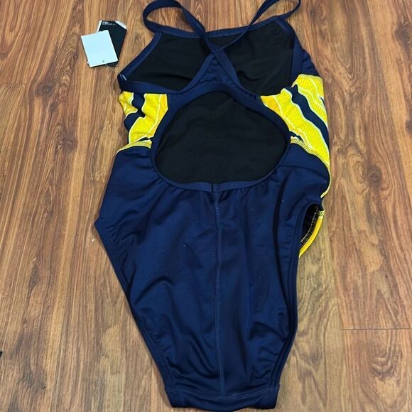 NWT TYR navy and yellow one piece swimsuit performance diamond fit size small (3 - Picture 4 of 5